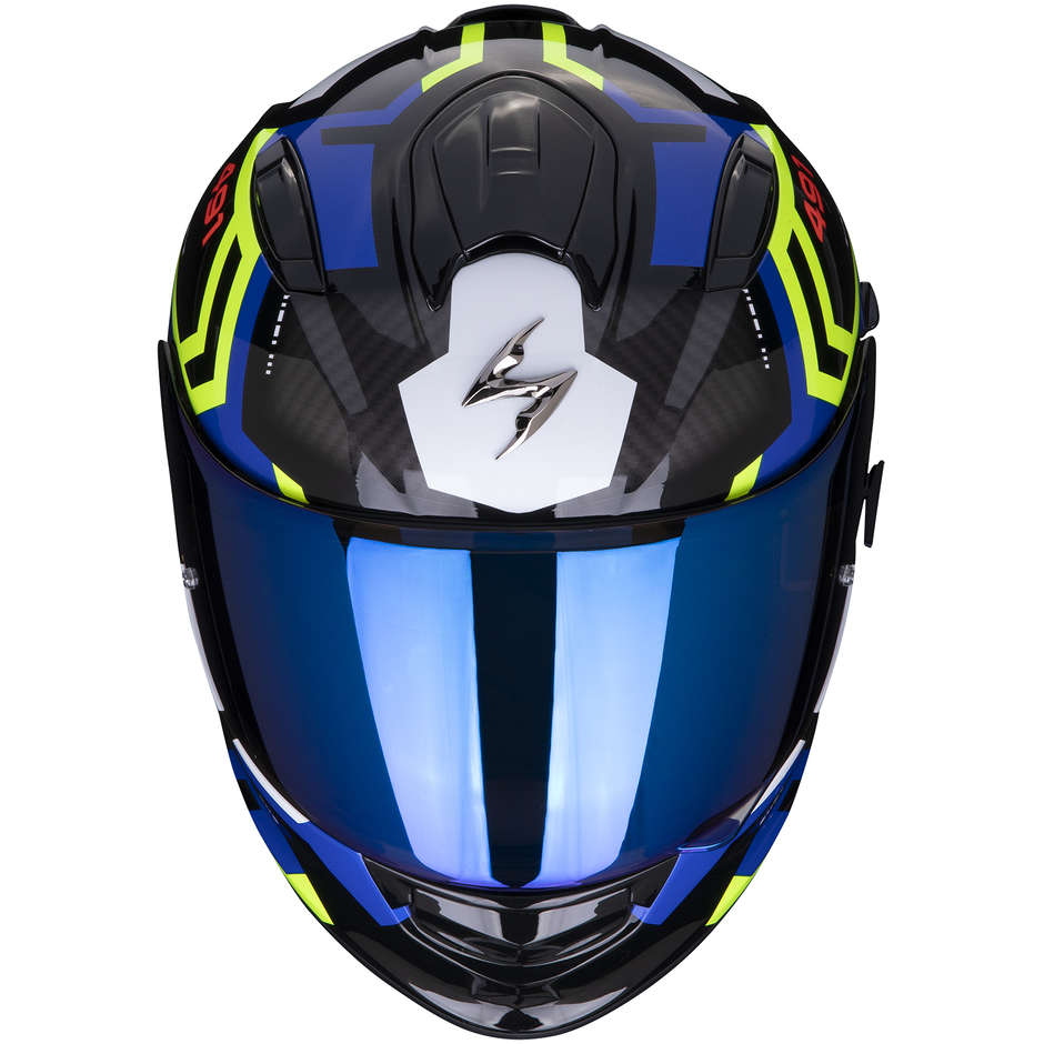 Casco moto Integrale Scorpion EXO-491 SPIN ECE 22.06 Nero Blu Giallo