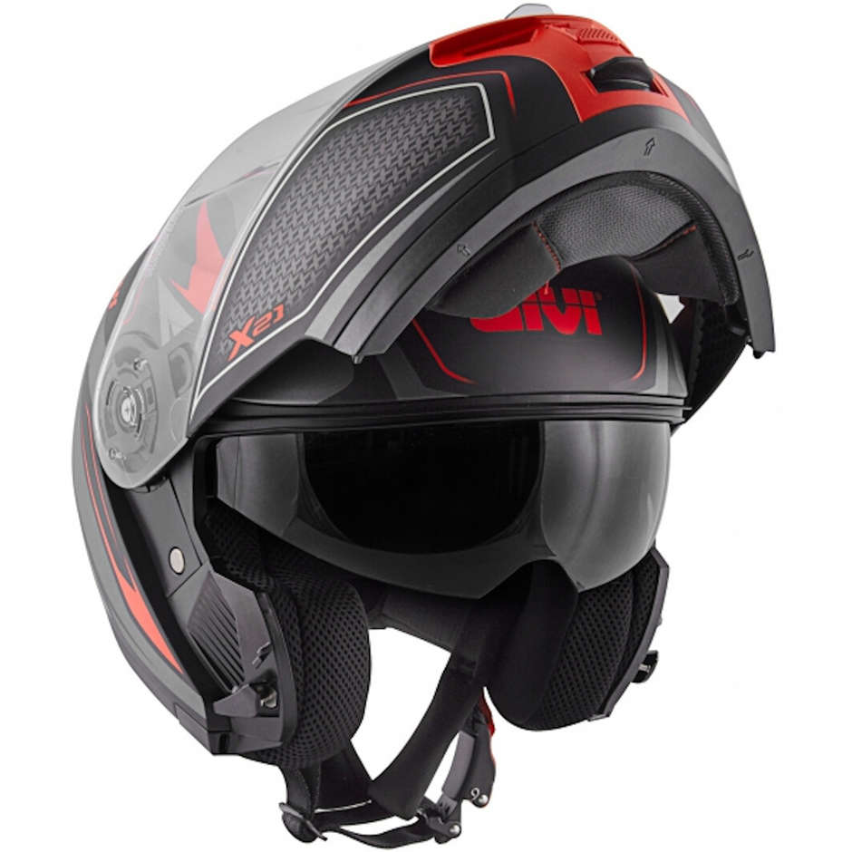 GIVI Casque Modulaire Double Approbation x21 Challager SHIVER Noir Rouge