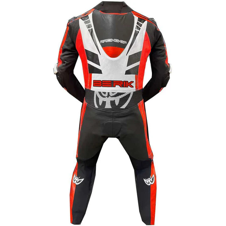 Tuta moto in pelle BERIK 2.0 VALENCIA - nero/bianco/rosso fluo