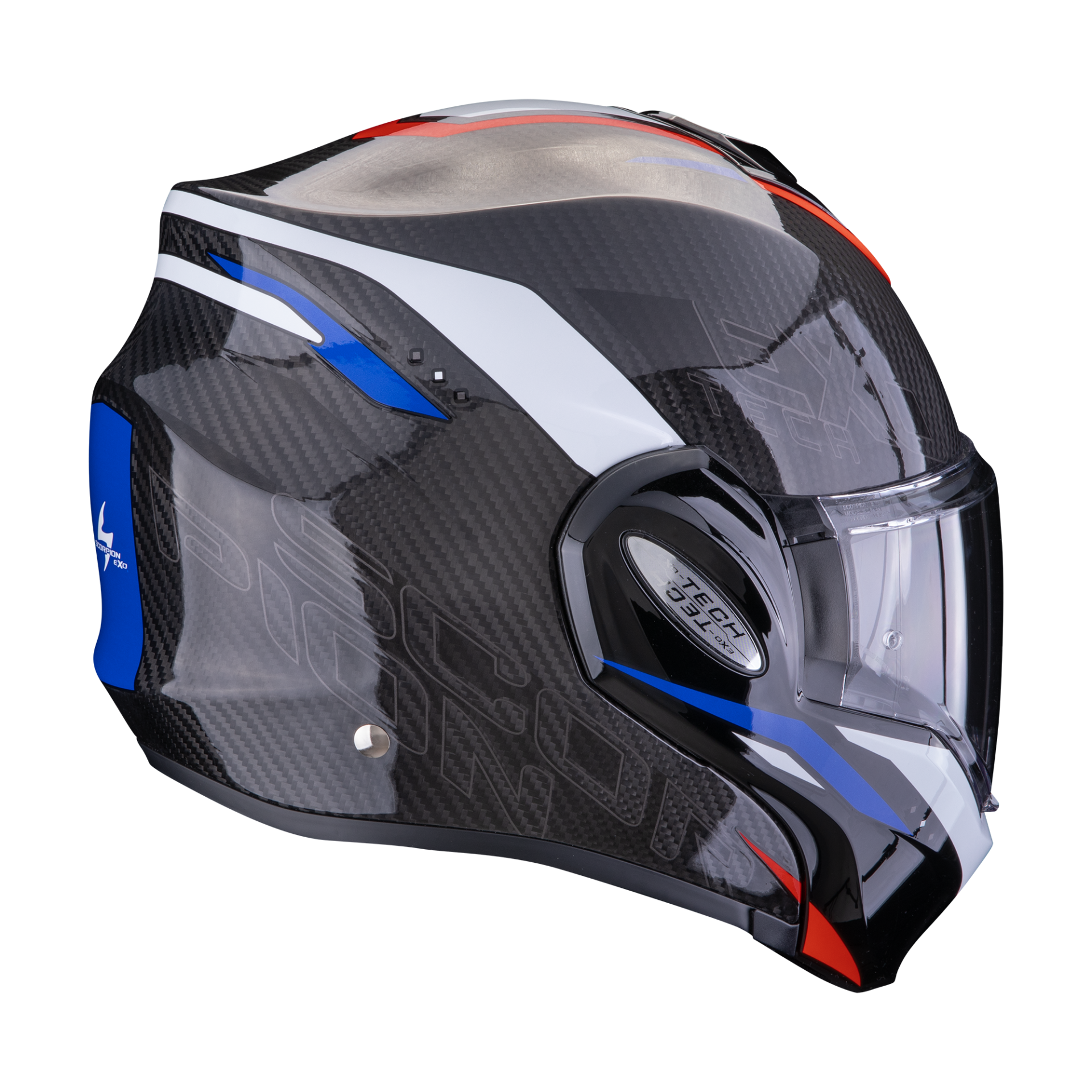 Casco Moto Modulare mentoniera ribaltabile Scorpion EXO-TECH EVO ECE 22.06 CARBON ROVER Nero Rosso Blu