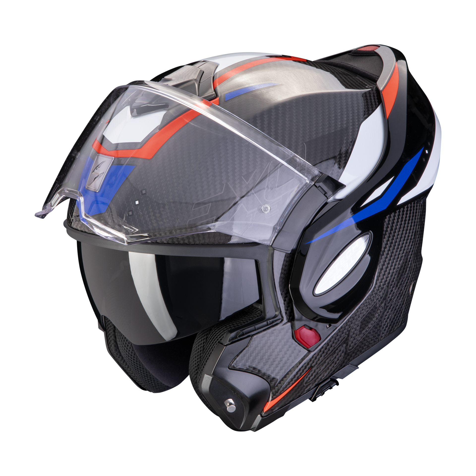 Casco Moto Modulare mentoniera ribaltabile Scorpion EXO-TECH EVO ECE 22.06 CARBON ROVER Nero Rosso Blu